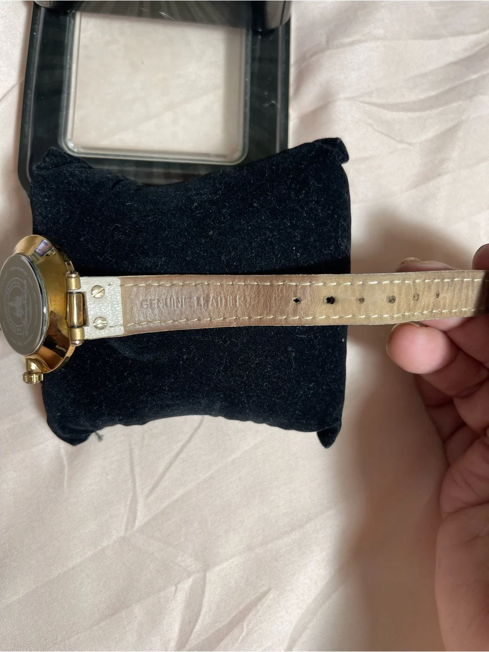 Disney Gold-Tone Watch with White Dial and Beige Strap
